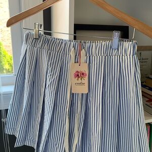 Entro Blue and White Striped Midi Skirt